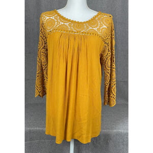 Xhilaration Blouse Tunic Women Crochet Flowy Boho Hippie Orange Fairy Peasant